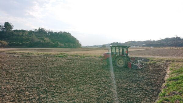 米ぬか散布後の耕起作業
