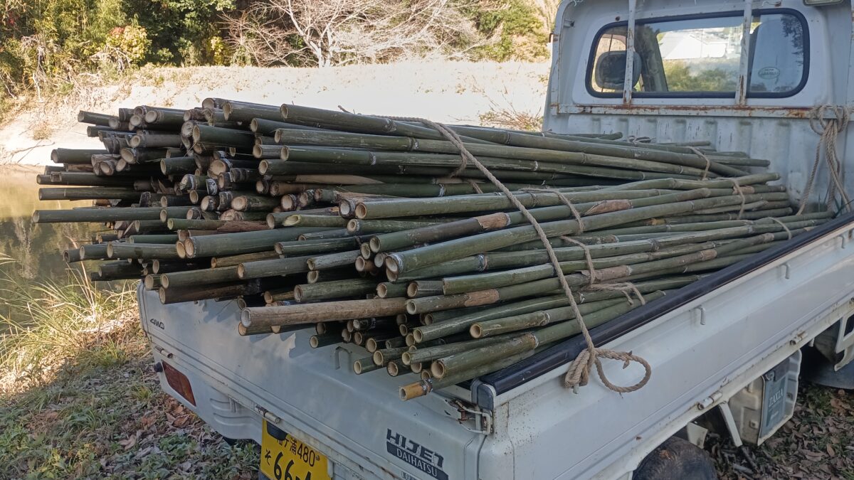 冬のお仕事竹切り所属するNPOが管理する
田んぼ用のナラシの足木の竹